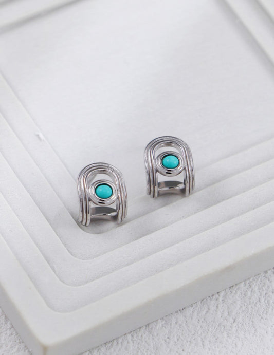 Handmade sterling silver turquoise earrings, genuine natural gemstone jewelry, elegant minimalist design for women