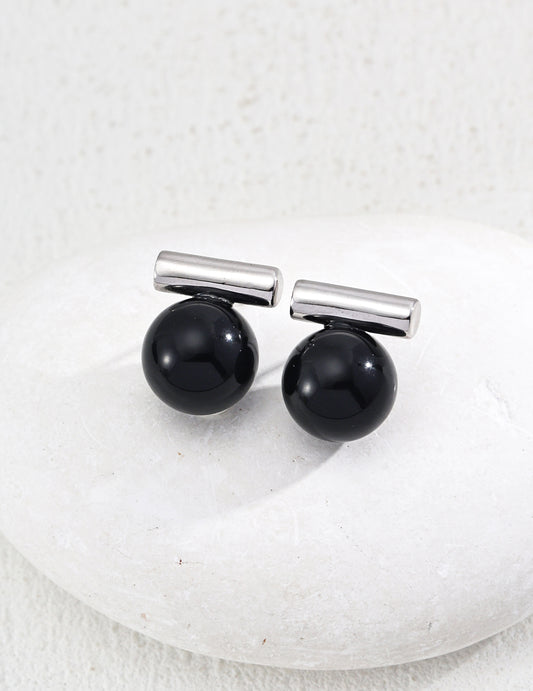 Sterling silver tiger eye and onyx stud earrings, chic handmade gemstone accessory