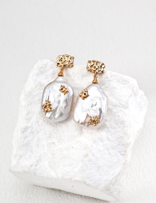 Vintage-inspired baroque pearl CZ dangle earrings, elegant retro jewelry