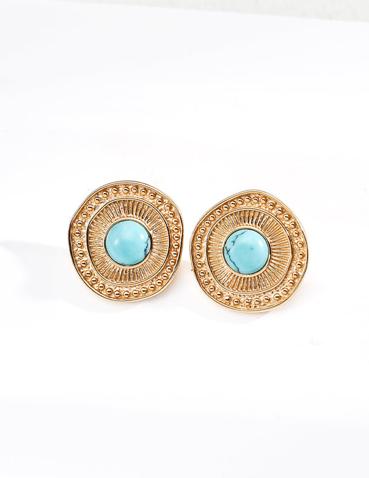 Vintage Turquoise Earrings in S925 Silver - Elegant Silver Earrings, Boho Turquoise Jewelry, Handmade Silver Studs, Timeless Turquoise Earring