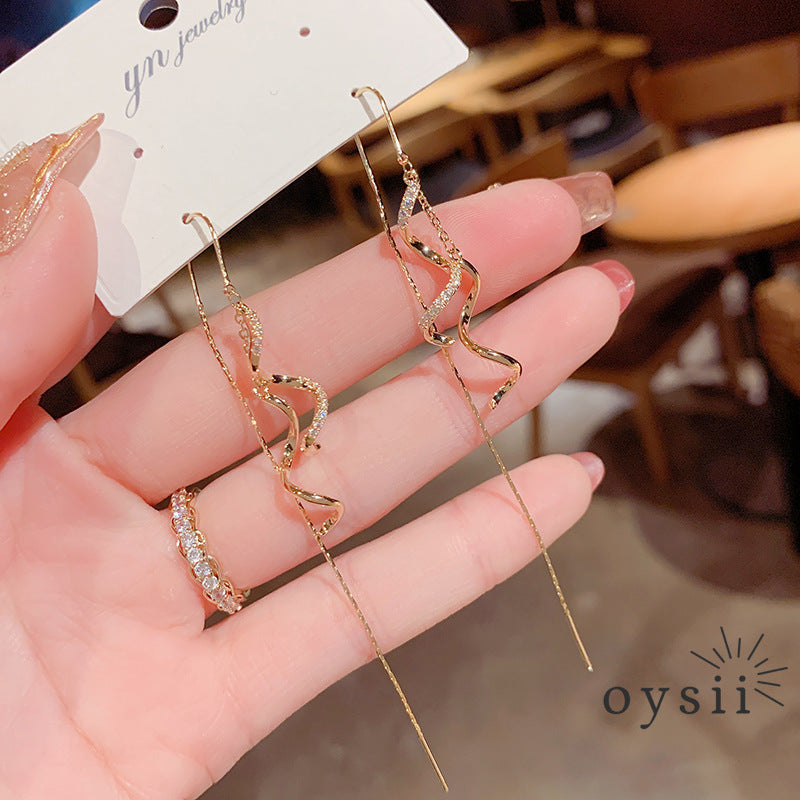 Spiral Lilt — Zircon Tassel Ear Thread Earrings