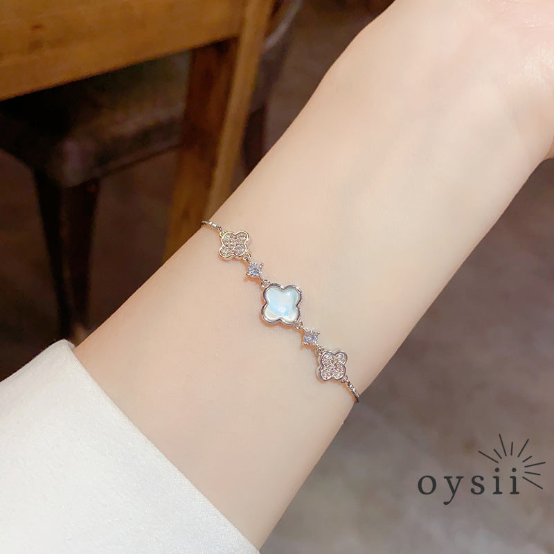 Mother of Luck — Pavé Mother-of-Pearl Clover Bracelet