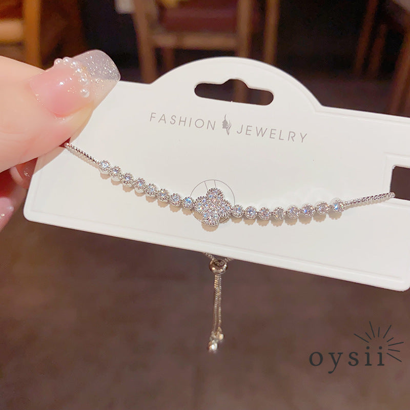 Lucky Bloom — Sparkling Zircon Four-Leaf Clover Bracelet