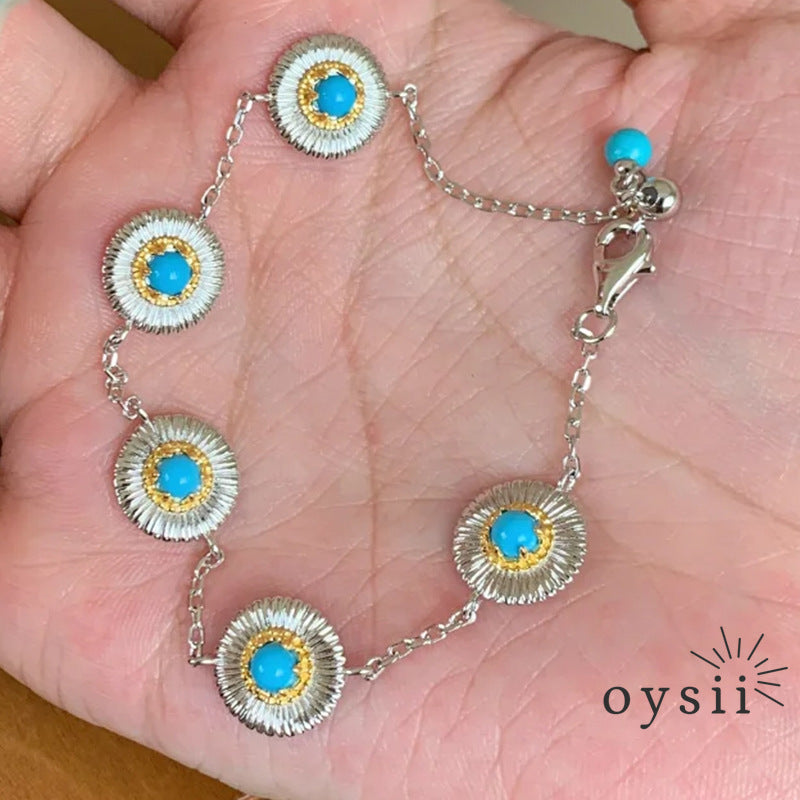 Emerald Daisy — Vintage Ethnic Brushed Turquoise Bracelet