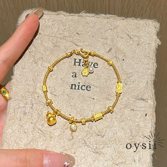 Gourd Harmony – Braided Tassel Pearl Bracelet