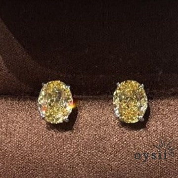 Golden Dawn Gem — S925 Silver Yellow Diamond Oval Stud Earrings