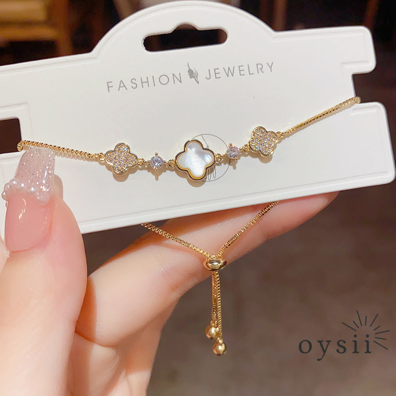 Mother of Luck — Pavé Mother-of-Pearl Clover Bracelet