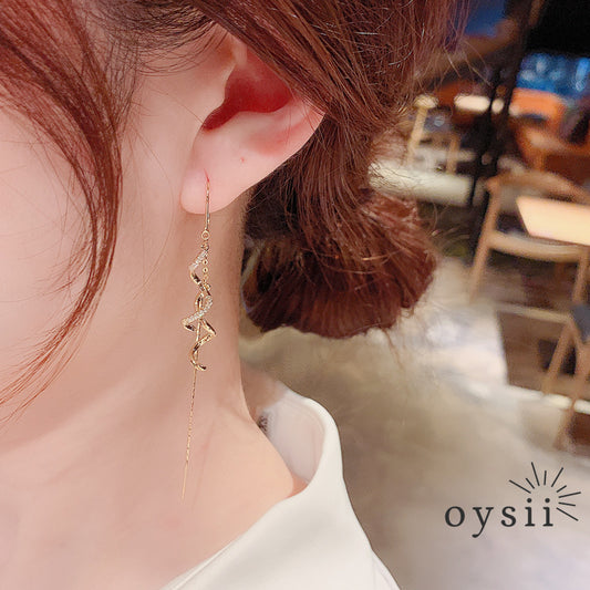 Spiral Lilt — Zircon Tassel Ear Thread Earrings