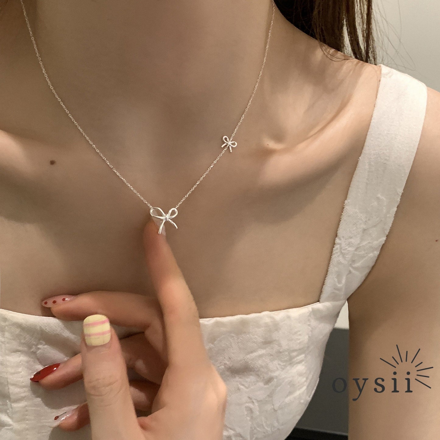 Twilight Grace – S925 Silver Twin Bow Necklace