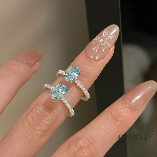 Blue Serenade — S925 Silver Aquamarine Oval Zircon Ring