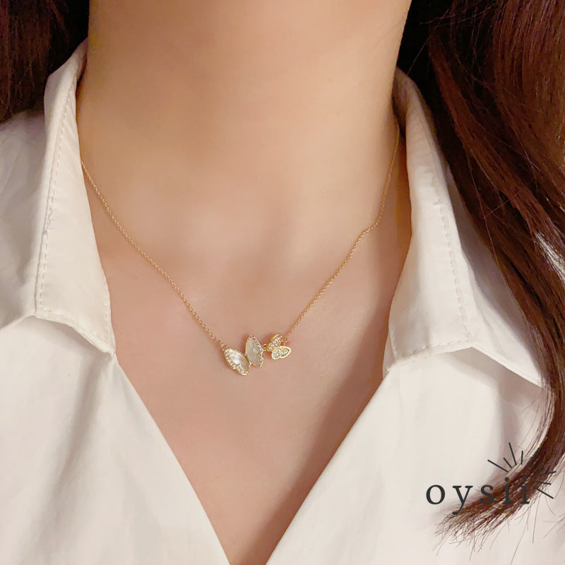 Butterfly Reverie — Zircon & Shell Necklace