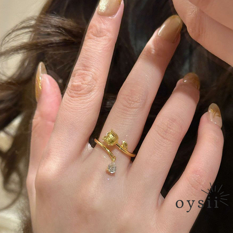 Lily Whisper – Matte Gold Lily of the Valley Ring