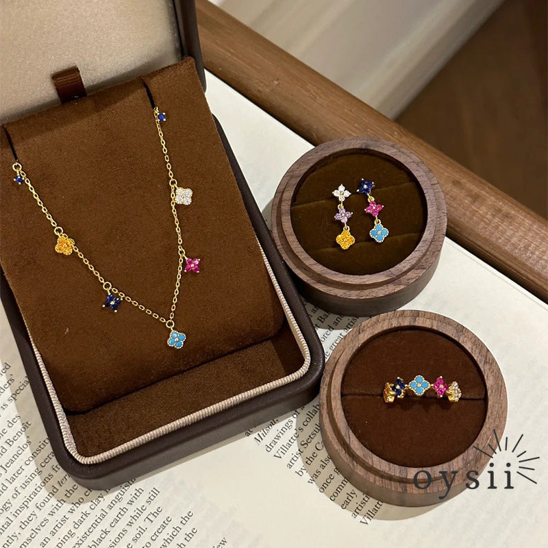Dopamine Bloom — S925 Silver Colorful Clover Jewelry Set
