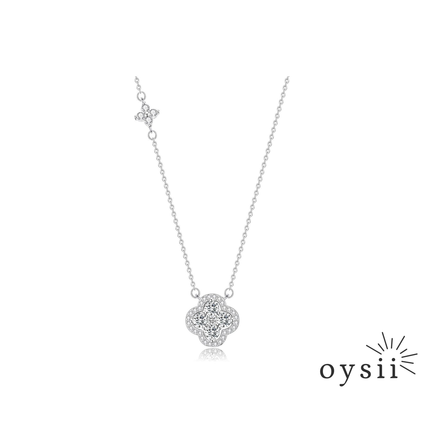 Lucky Spark – S999 Silver Clover Zircon Necklace