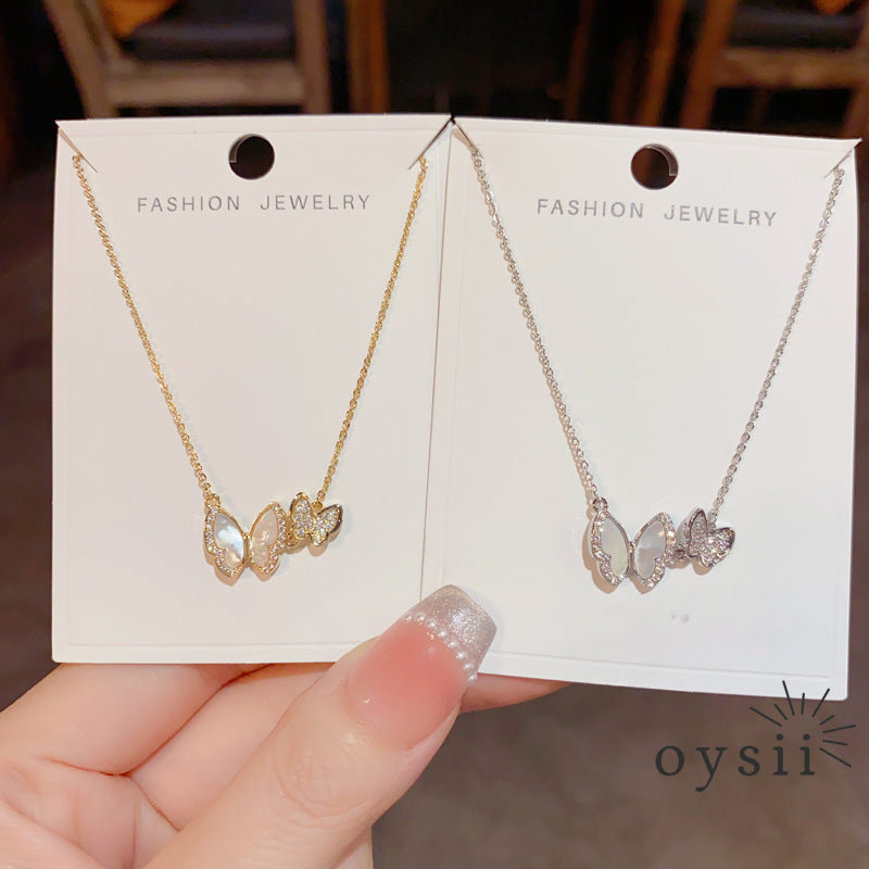 Butterfly Reverie — Zircon & Shell Necklace