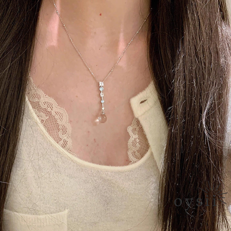 Frosted Cascade — White Square-Cut Tassel Y-Necklace