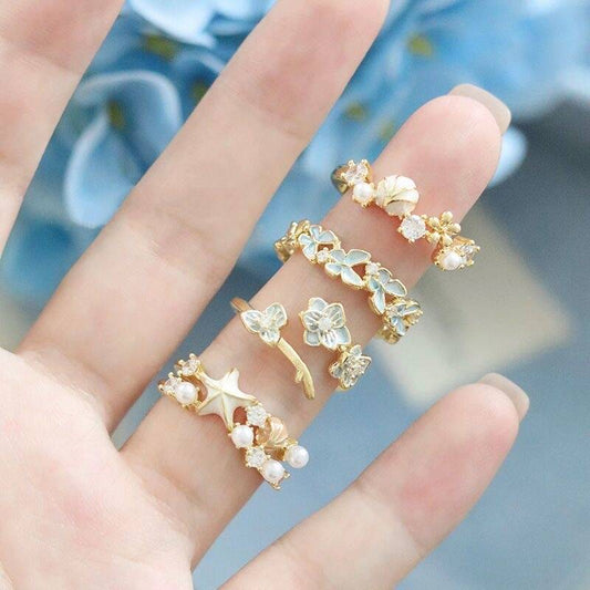 Blue Floral Ring Set