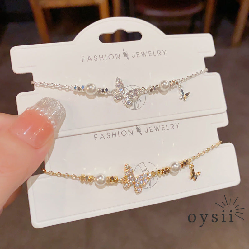 Butterfly Luster — Silver & Zircon Pearl Bracelet