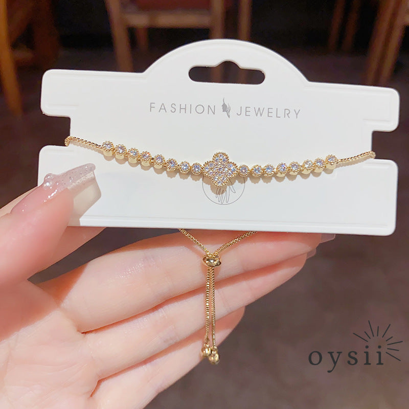 Lucky Bloom — Sparkling Zircon Four-Leaf Clover Bracelet