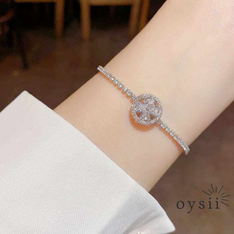 Twilight Clover — Rotating Zircon Adjustable Bracelet