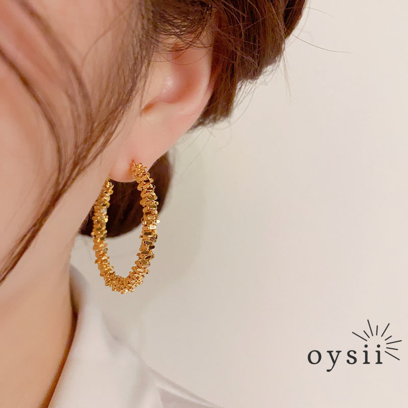 Shattered Moonlight — Textured Silver Hoop Earrings