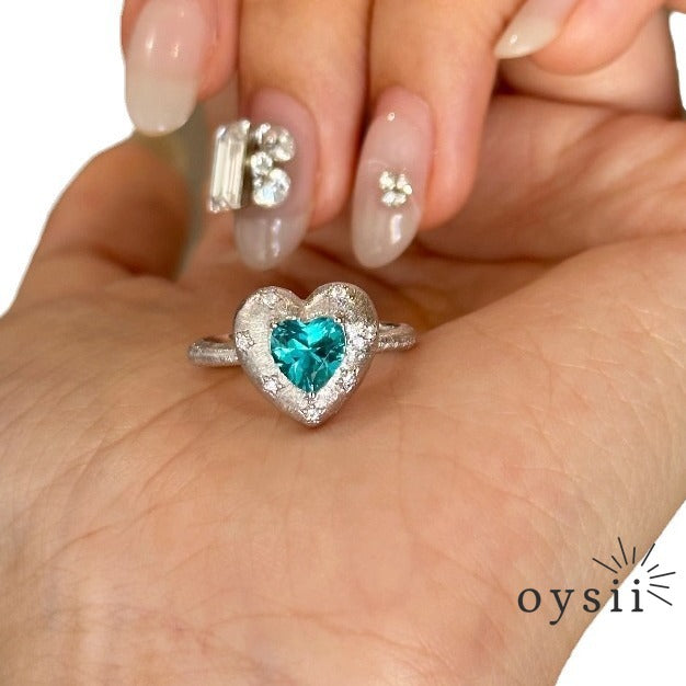 Paraiba Heart — Light-Luxury Vintage Heart Ring, Necklace & Earrings Set
