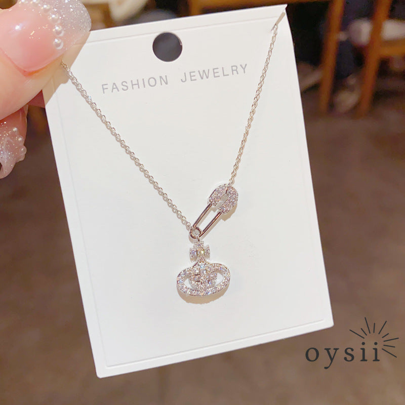 Cosmic Pin — Full Diamond Saturn Necklace