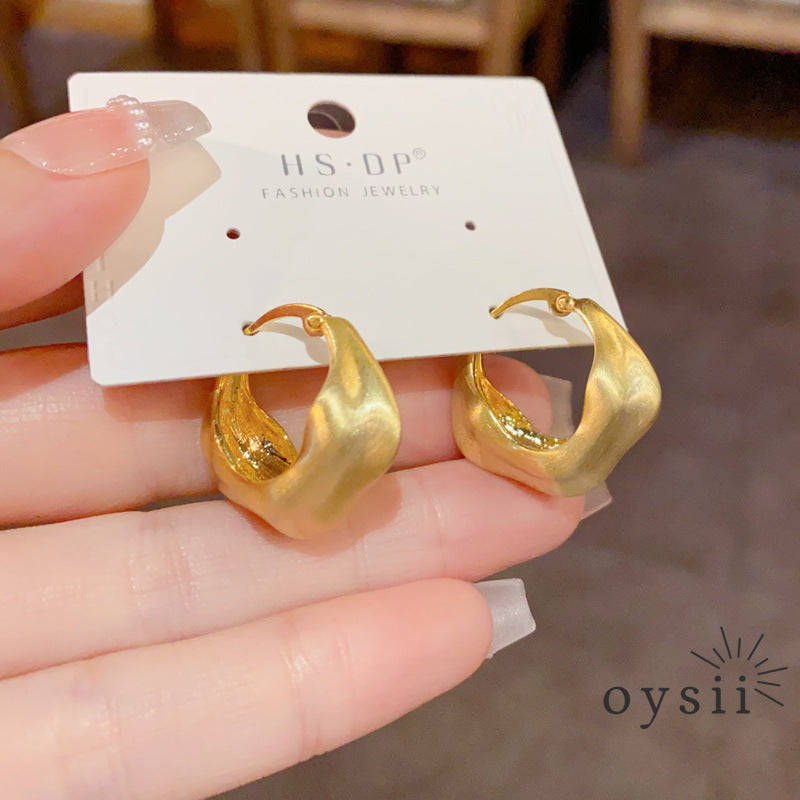 Urban Echo — Brushed Metal Folded Hoop Earrings