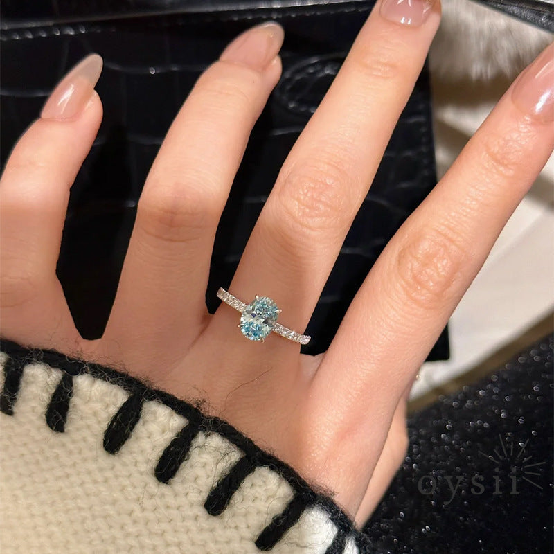 Blue Serenade — S925 Silver Aquamarine Oval Zircon Ring