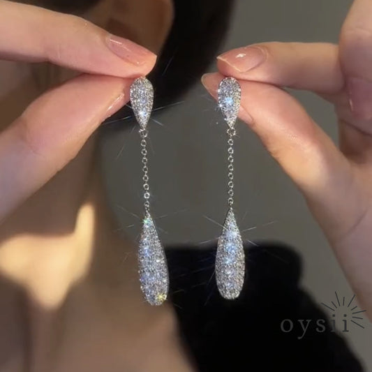 Crystal Drop – Long Pavé Zircon Earrings