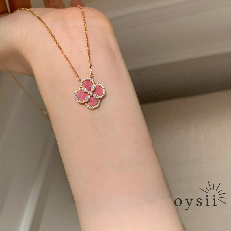 Rose Blush Vintage Clover Jewelry Set – Necklace, Bracelet & Earrings