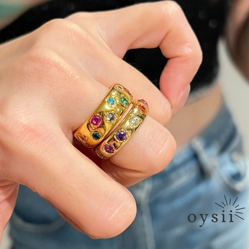 Prismatic Flair – Multi-Band Rainbow Diamond Ring