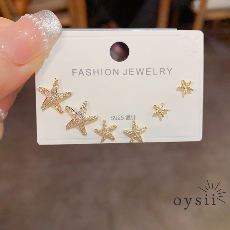 Ocean Whisper — Starfish Trio Stud Earrings Set
