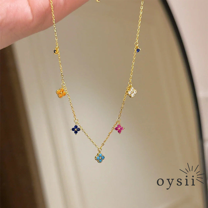 Dopamine Bloom — S925 Silver Colorful Clover Jewelry Set