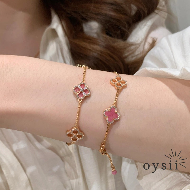 Rose Blush Vintage Clover Jewelry Set – Necklace, Bracelet & Earrings