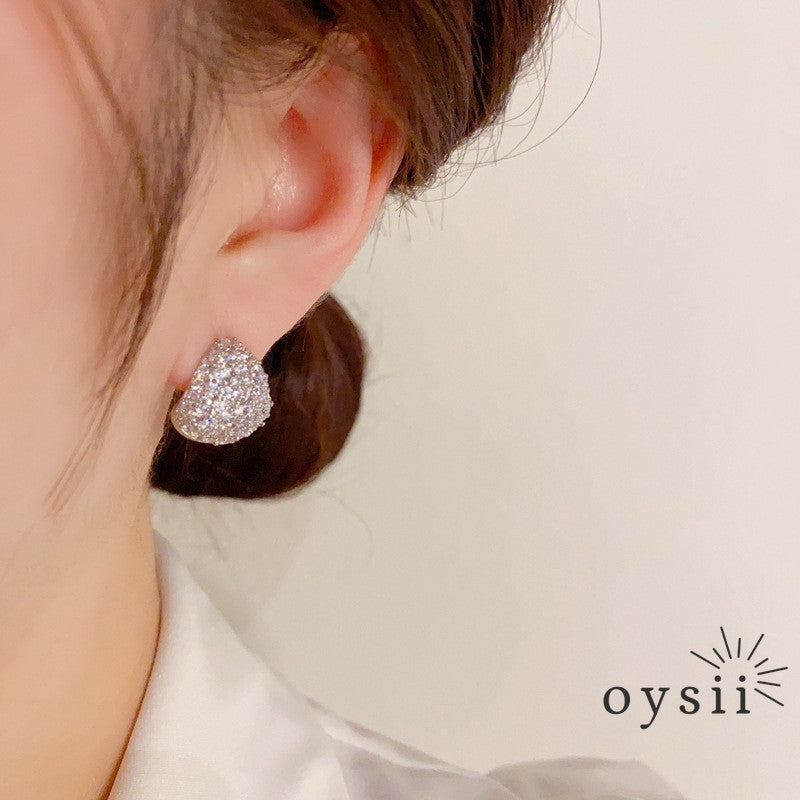 Silver Dew — Sparkling Zircon Teardrop Stud Earrings