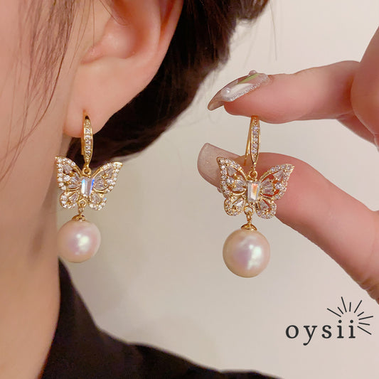 Butterfly Whisper — Mother-of-Pearl & Zircon Earrings