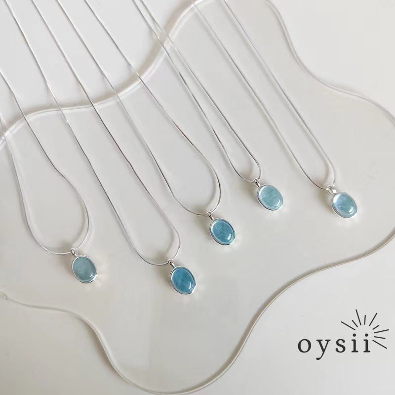 Ocean Muse – S925 Silver Aquamarine Oval Necklace