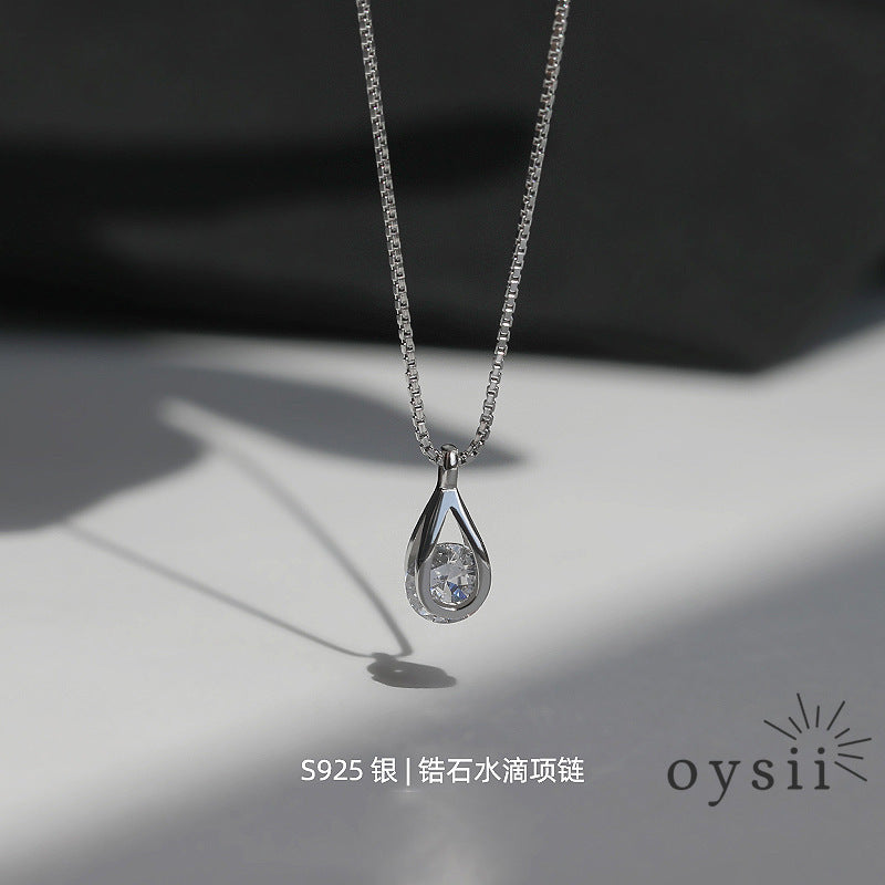 Dewdrop Grace — S925 Silver Teardrop Zircon Necklace