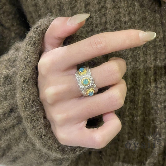 Azure Daisy – Blue Agate Ring