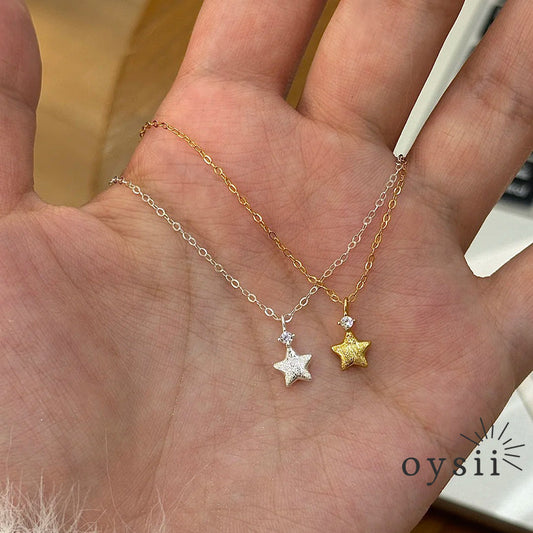Starlit Poem — S925 Silver Brushed Star Necklace