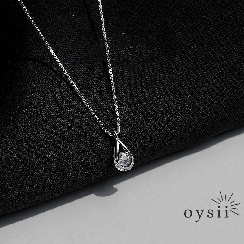 Dewdrop Grace — S925 Silver Teardrop Zircon Necklace