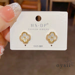 Spring Clover — Zircon & Mother-of-Pearl Flower Stud Earrings