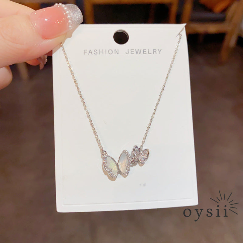 Butterfly Reverie — Zircon & Shell Necklace
