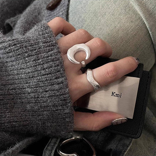 Moon & Letter Open Ring
