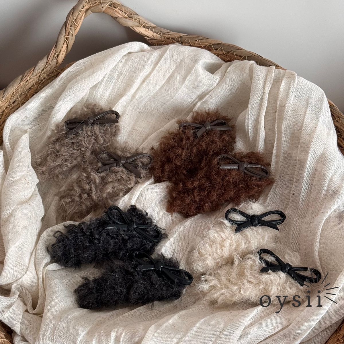 Fuzzy Bow PU Leather Hair Clip