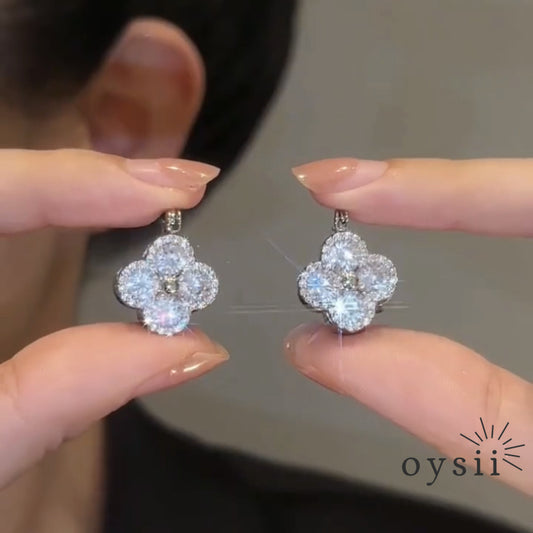 Clover Glow – Double-Sided Zircon Flower Earrings