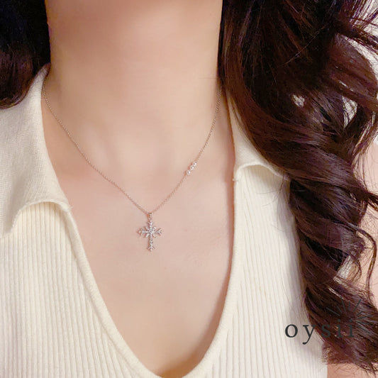 Moonlit Prayer — Micro Zircon & Pearl Cross Necklace