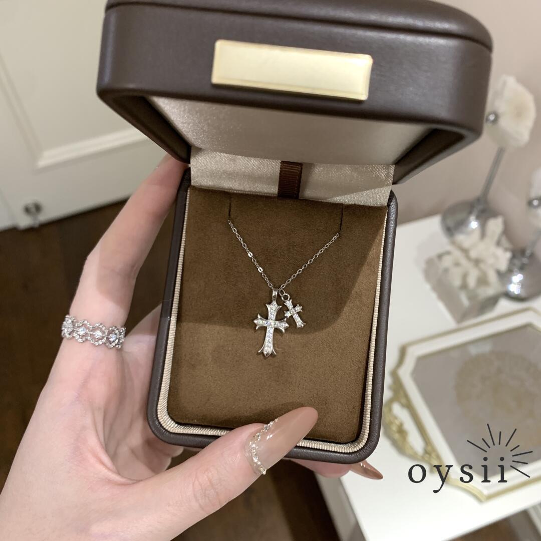 Eternal Faith – S925 Silver Double Cross Zircon Necklace