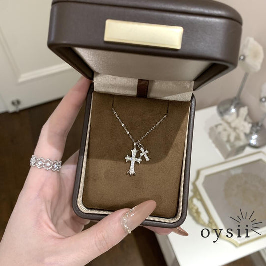 Eternal Faith – S925 Silver Double Cross Zircon Necklace
